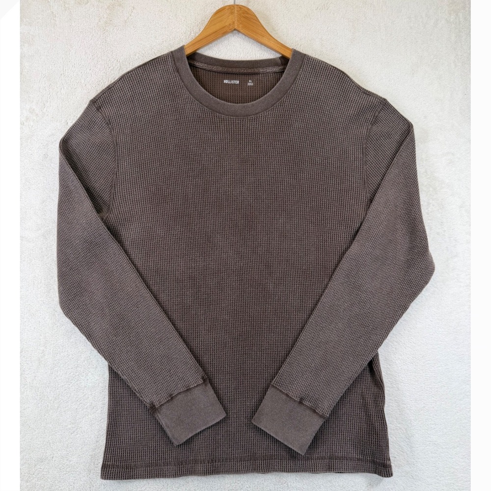Hollister Mens XL Brown Waffle Knit Thermal Long Sleeve Grunge Base Layer Shirt